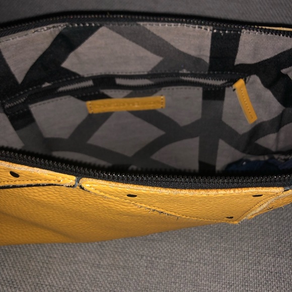 Vegan leather, mustard yellow with black trims clutch. - Picture 3 of 4
